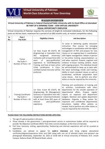 Training Coordinator (J-I) - Walk in Interview