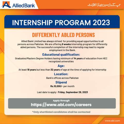 Internship Opportunity for Differently Abled Persons