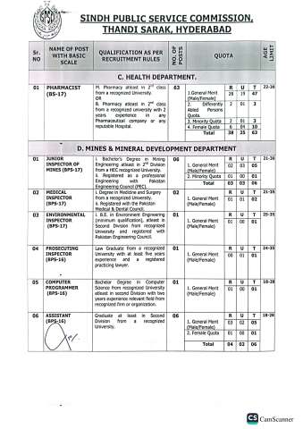 Prosecuting Inspector (BPS-16) @ Sindh Public Service Commission (SPSC)