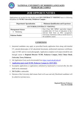 Thumbnail of Lecturer @ NUML University, Peshawar Campus