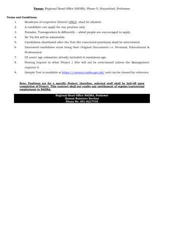 Coordinator (Walk-in Test/Interview) @ National Database and Registration Authority (NADRA)