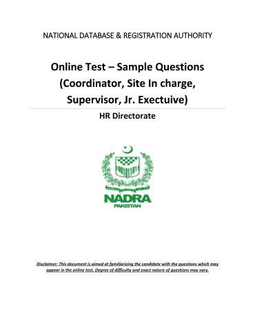 Generator Operator (Walk-in Test/Interview) @ National Database and Registration Authority (NADRA)
