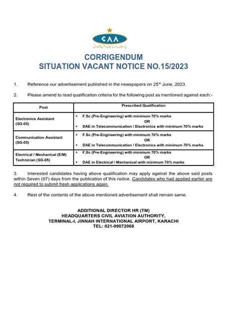 Electronics Assistant (SG-05)  @ Civil Aviation Authority (CAA)