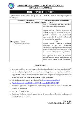 Associate Professor (Management Sciences)