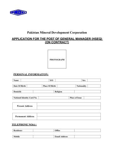 General Manager (HSEQ) @ Pakistan Mineral Development Corporation (PMDC)