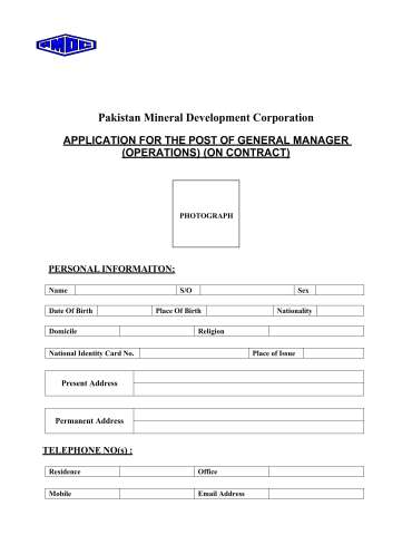 General Manager (Operations) @ Pakistan Mineral Development Corporation (PMDC)