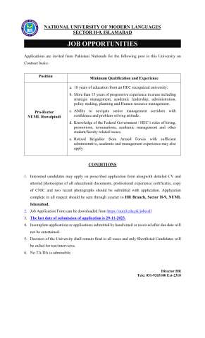 Pro-Rector NUML Rawalpindi