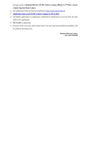 Assistant Professor / Lecturer (English, Psychology, Mass Communication, Mathemetics, Management Sciences, Computer Science, Software Engineering) @ NUML University, Lahore Campus