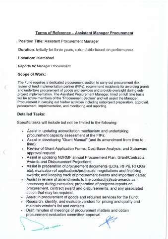 Assistant Manager - Procurement @ National Disaster Risk Management Fund (NDRMF)