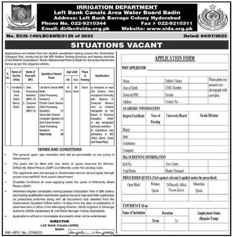 Thumbnail of Data Processing Assistant (BPS-12) @ Irrigation Department, Government of Sindh