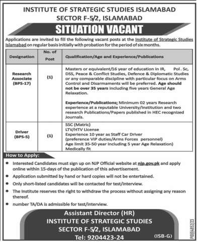 Research Associate (BPS-17)