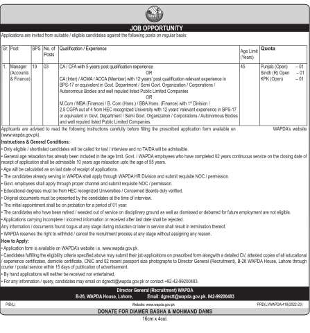 Manager (Accounts & Finance) - BPS-19