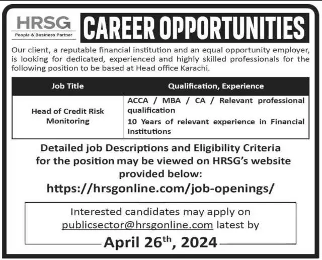 Head Of Credit Risk Monitoring