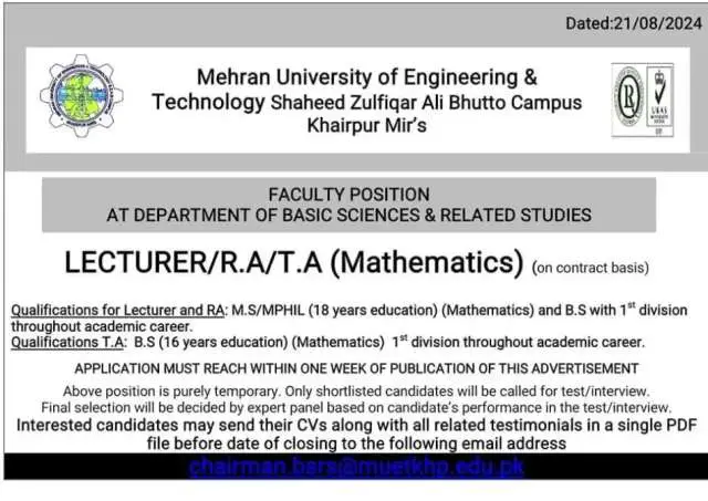 Lecturer / Research Assistants (RAs) / Teaching Assistants (TAs)