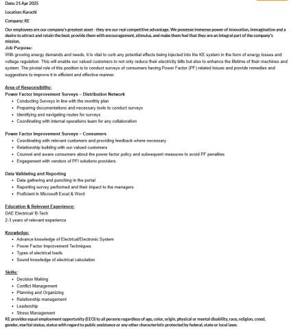 Assistant Engineer Survey PFI