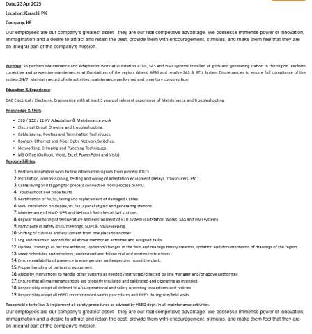 Assistant Engineer RTU/SAS