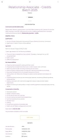 Relationship Associate - Credits Batch 2025