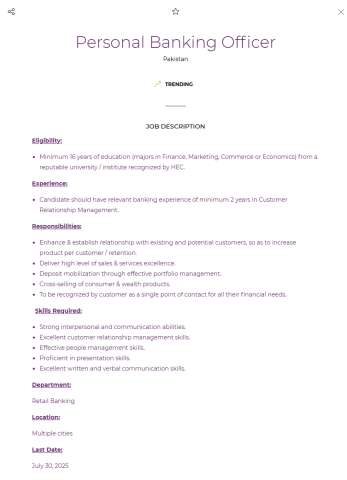 Personal Banking Officer