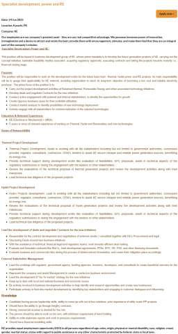 Specialist development, power and RE