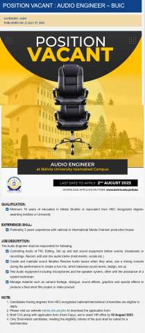 Thumbnail of Audio Engineer @ Baharia University, Islamabad