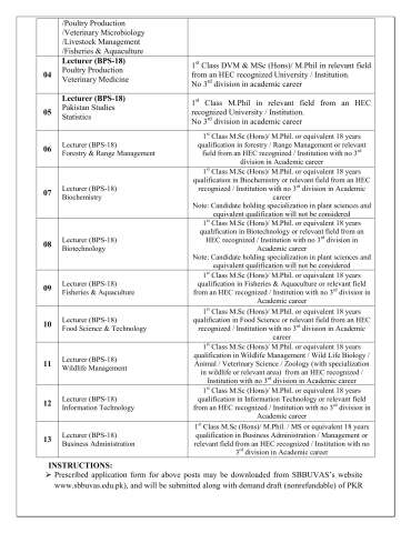 Lecturer (BPS-18) - Pakistan Studies / Statistics @ Shaheed Benazir Bhutto University of Veterinary and Animal Sciences, Sakrand